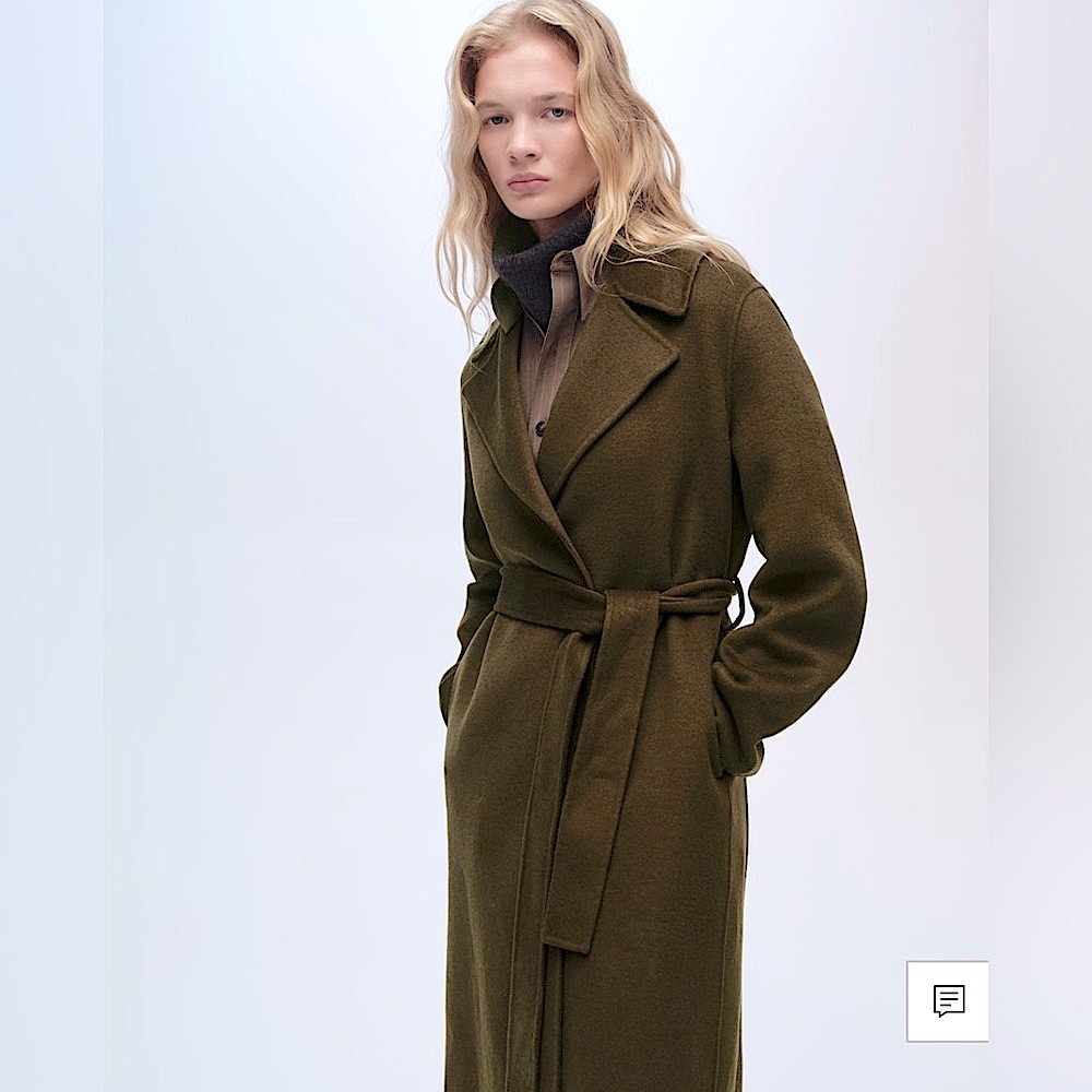 Mango/Ming - Beautiful Handmade Long Coat with belt Size L - NWT - Khaki